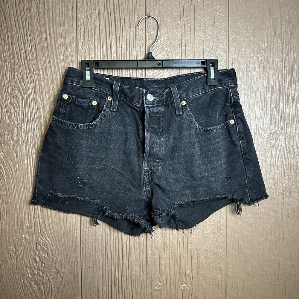 Levi's Premium 501 Original Black High Rise Button Fly Cut Off Shorts Size 29